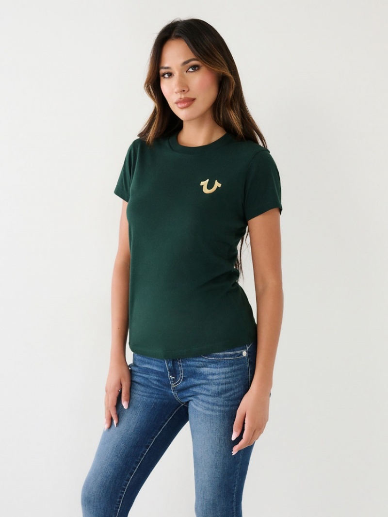 T Shirts True Religion Studded Logo Femme Vert Olive | ILR-80973362