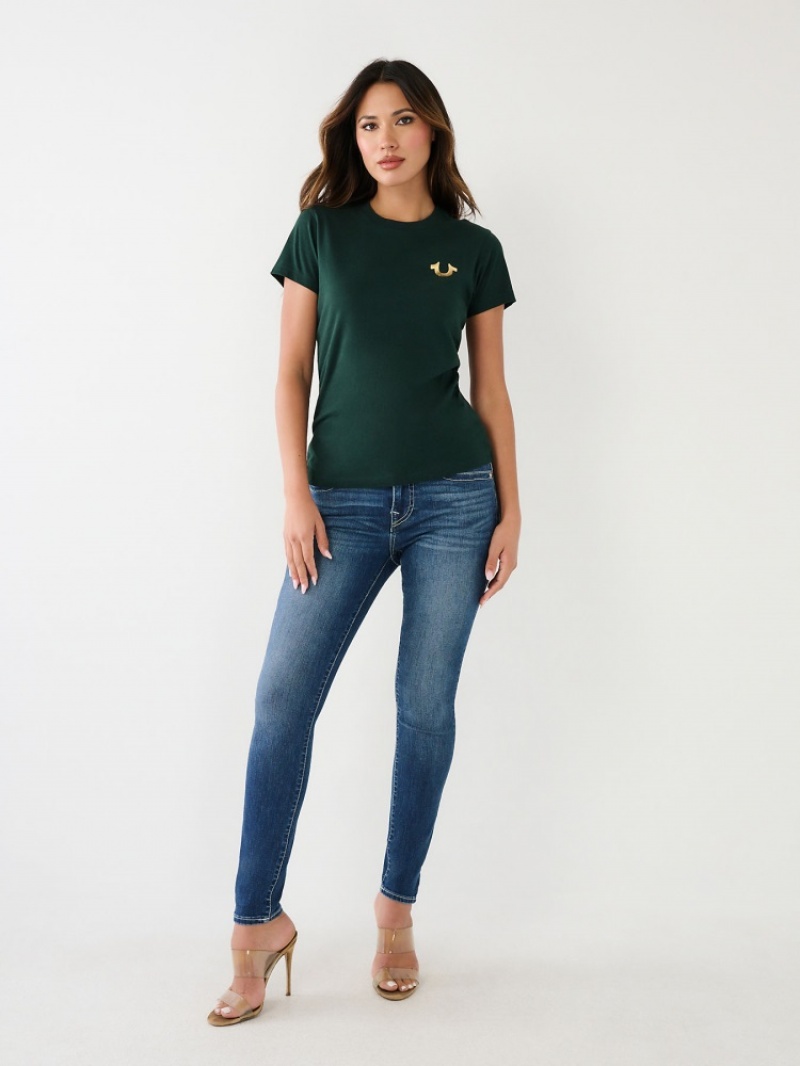 T Shirts True Religion Studded Logo Femme Vert Olive | ILR-80973362