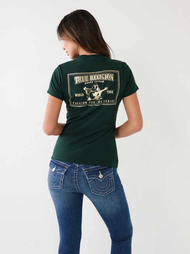 T Shirts True Religion Studded Logo Femme Vert Olive | ILR-80973362