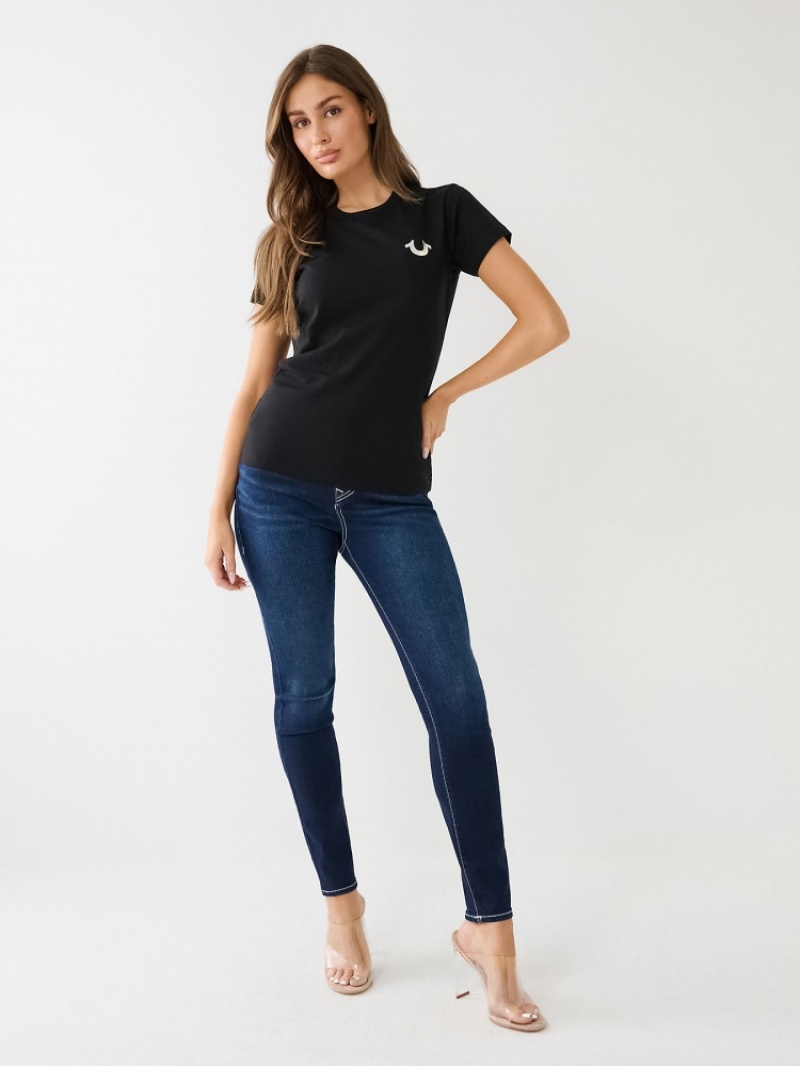 T Shirts True Religion Studded Logo Femme Bleu | BJX-72781458