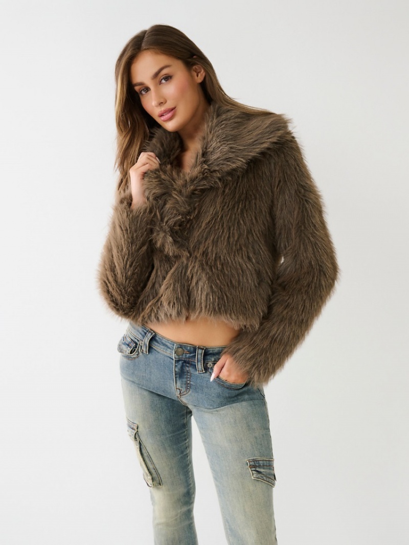 Manteaux True Religion Faux Fur Corta Femme Bleu | VBX-66882494