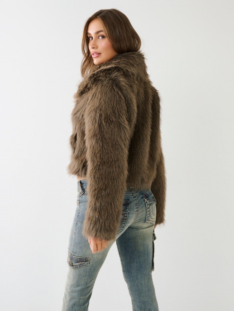 Manteaux True Religion Faux Fur Corta Femme Bleu | VBX-66882494