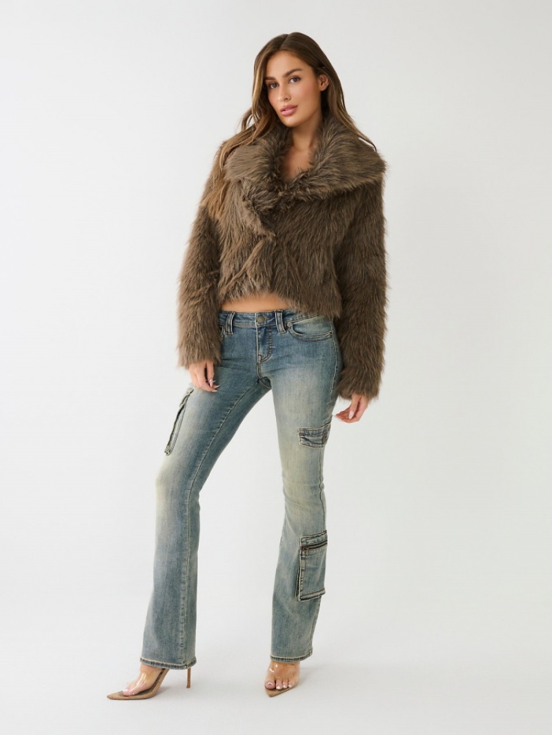 Manteaux True Religion Faux Fur Corta Femme Bleu | VBX-66882494