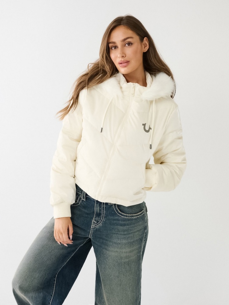 Veste Puffer True Religion Faux Fur Encapuchonné Femme Bleu Marine | GNJ-87526244