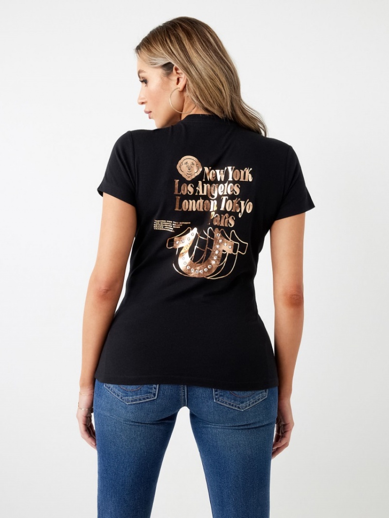 T Shirts True Religion Stud Location Graphique Femme Blanche Noir | ERE-67473931