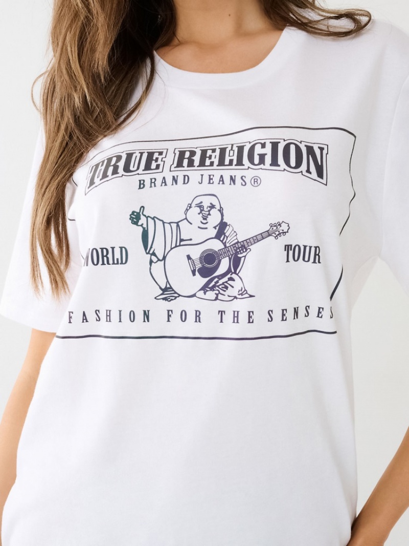 T Shirts True Religion Reflective Buddha Logo Boyfriend Femme Bleu | RHM-95764028