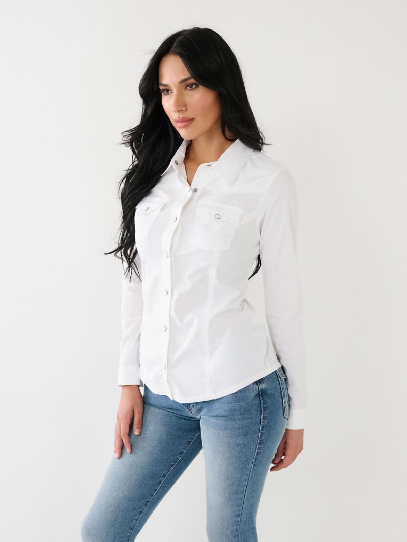 Hauts True Religion Western Poplin Shirt Femme Beige | JXJ-00564955