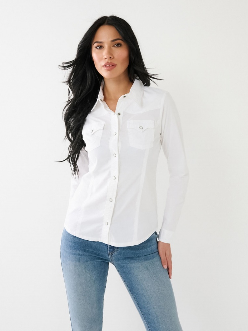 Hauts True Religion Western Poplin Shirt Femme Beige | JXJ-00564955