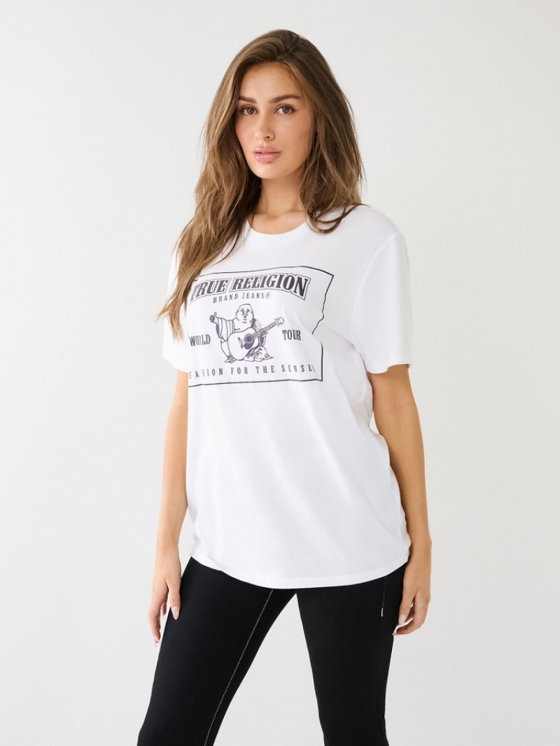 T Shirts True Religion Reflective Buddha Logo Boyfriend Femme Bleu | RHM-95764028