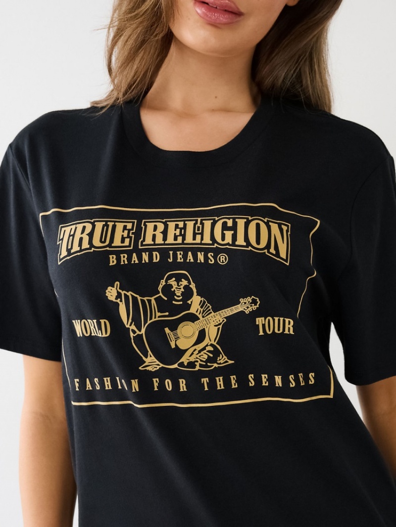 T Shirts True Religion Reflective Buddha Logo Boyfriend Femme Noir | FLO-15431333