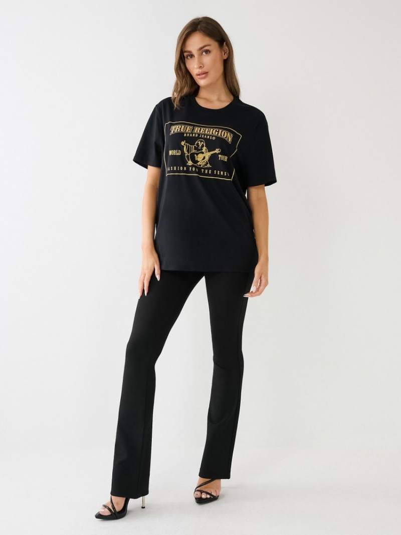 T Shirts True Religion Reflective Buddha Logo Boyfriend Femme Noir | FLO-15431333