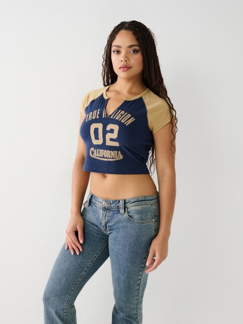 T Shirts True Religion Raglan Baby Femme Bleu Marine | RNF-53737623