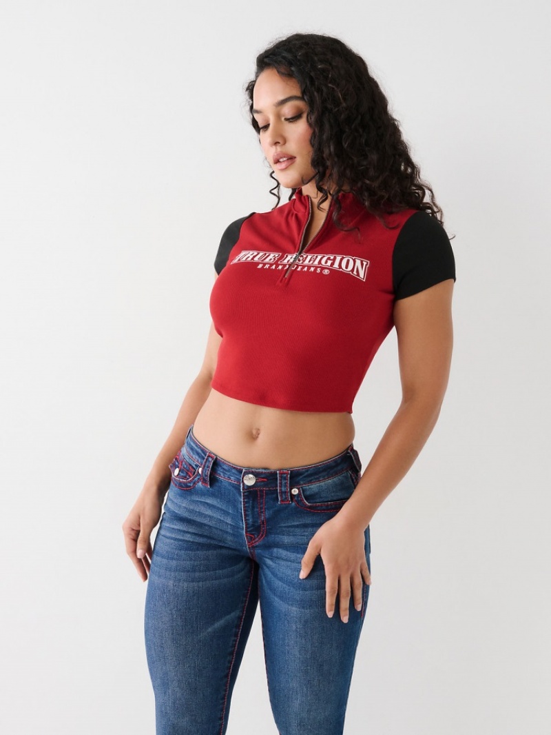 Hauts True Religion True Half Zip Crop Femme Kaki | YXY-07789004