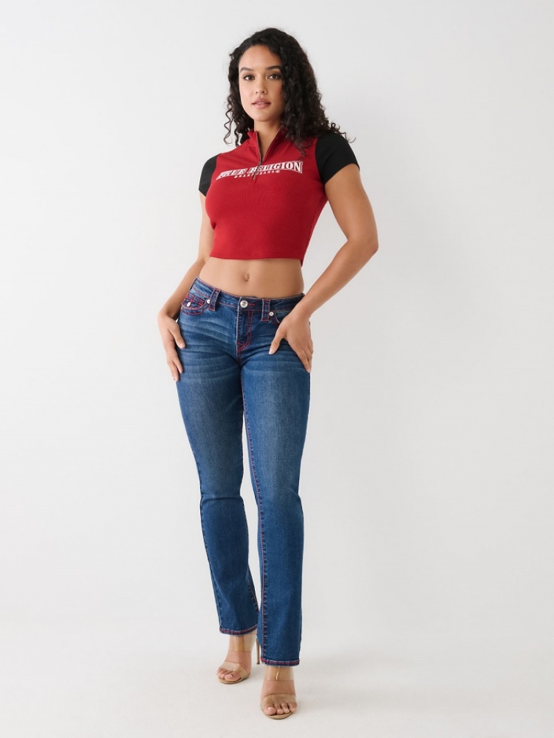 Hauts True Religion True Half Zip Crop Femme Kaki | YXY-07789004