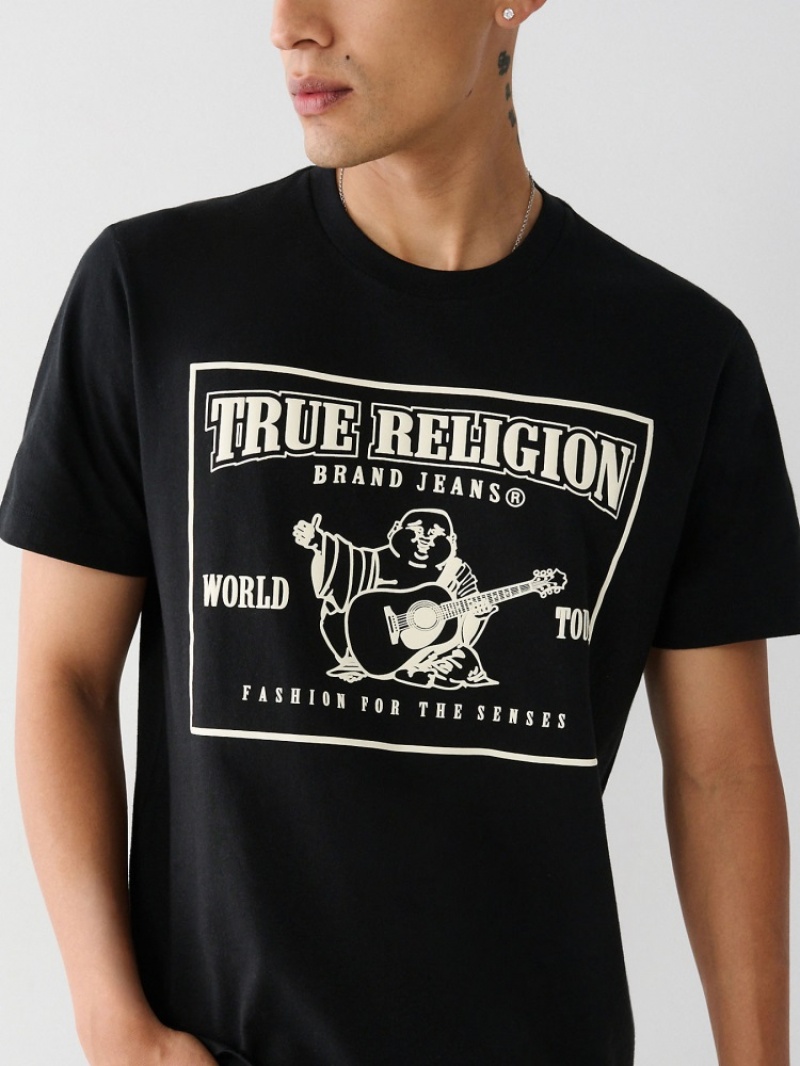 T Shirts True Religion Buddha Logo Homme Noir Jaune | HIA-77030548