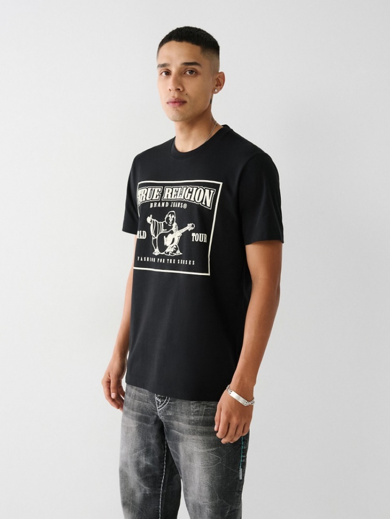 T Shirts True Religion Buddha Logo Homme Noir Jaune | HIA-77030548