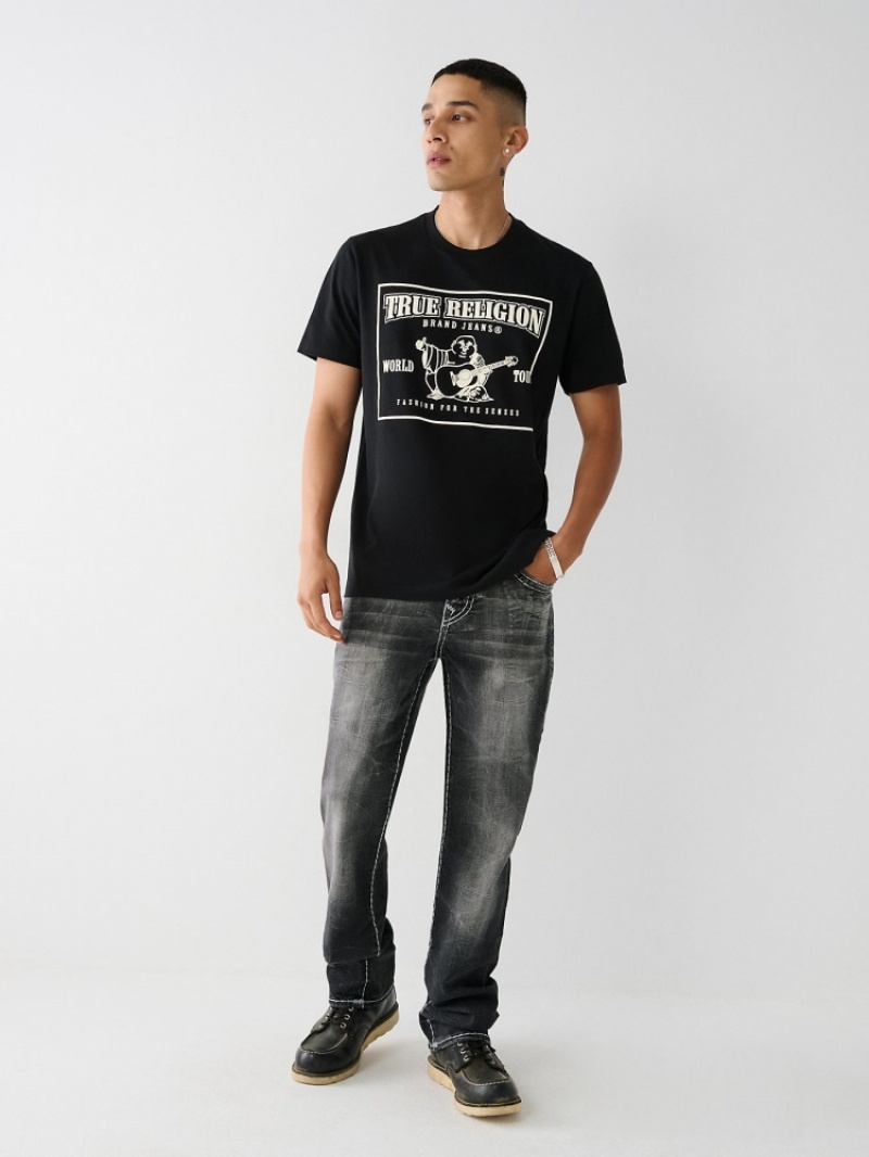 T Shirts True Religion Buddha Logo Homme Noir Jaune | HIA-77030548