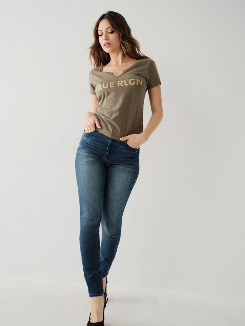 T Shirts True Religion Notch Logo Femme Noir | CAD-27117745