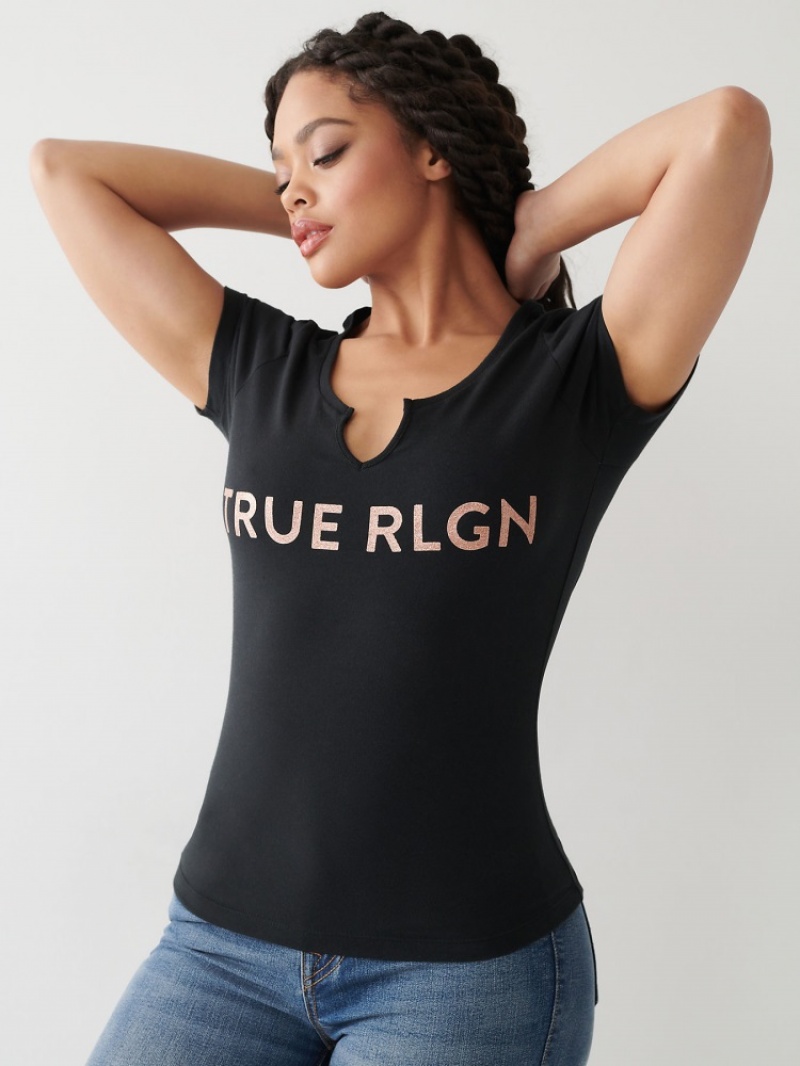 T Shirts True Religion Notch Logo Femme Blanche Bleu Marine | EBP-28912460