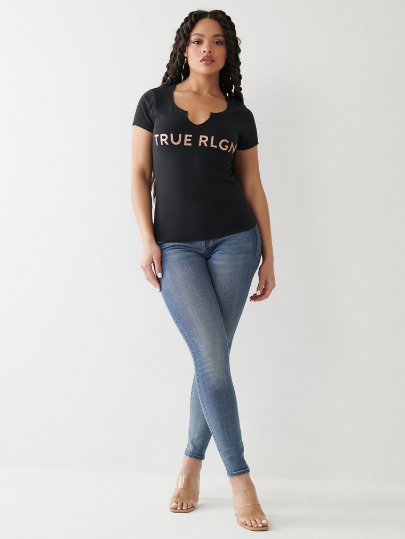 T Shirts True Religion Notch Logo Femme Blanche Bleu Marine | EBP-28912460