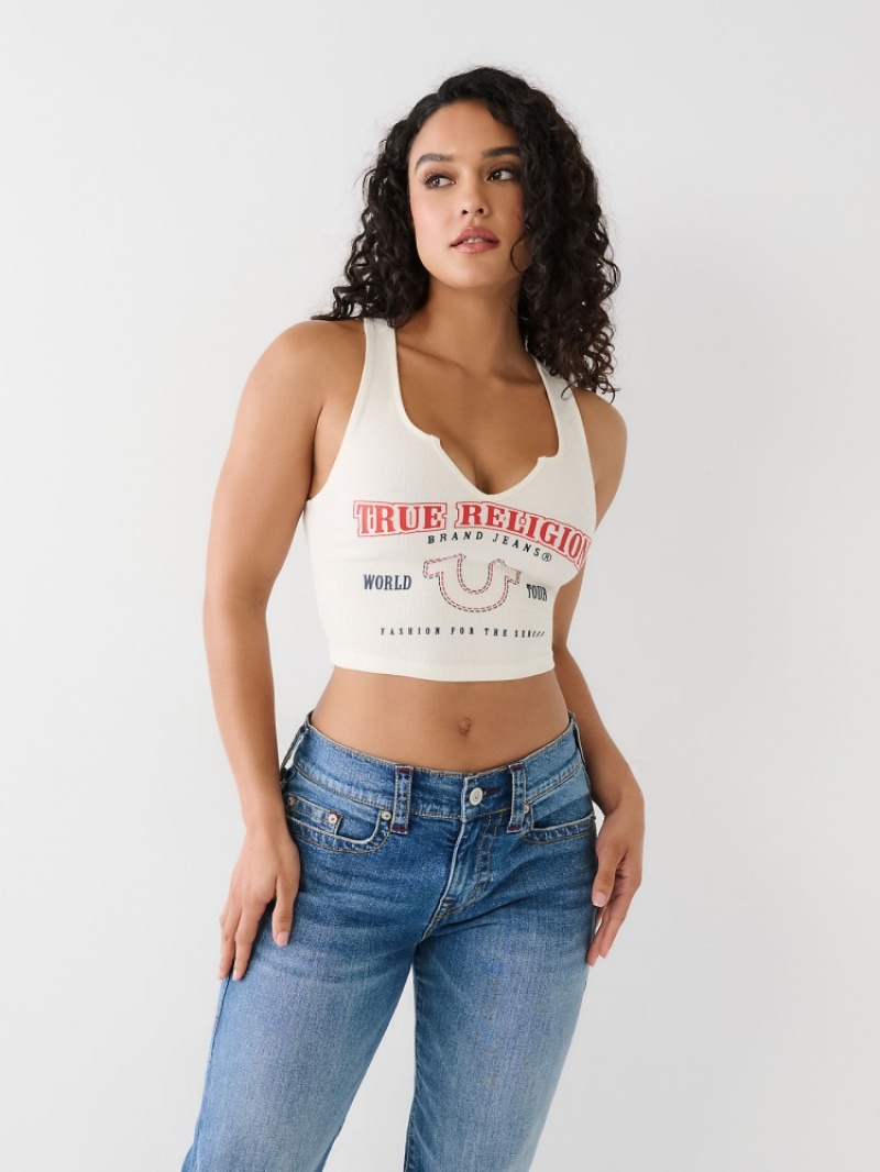 Debardeur True Religion Notch Crop Logo Femme Vert Olive | ATL-53639906