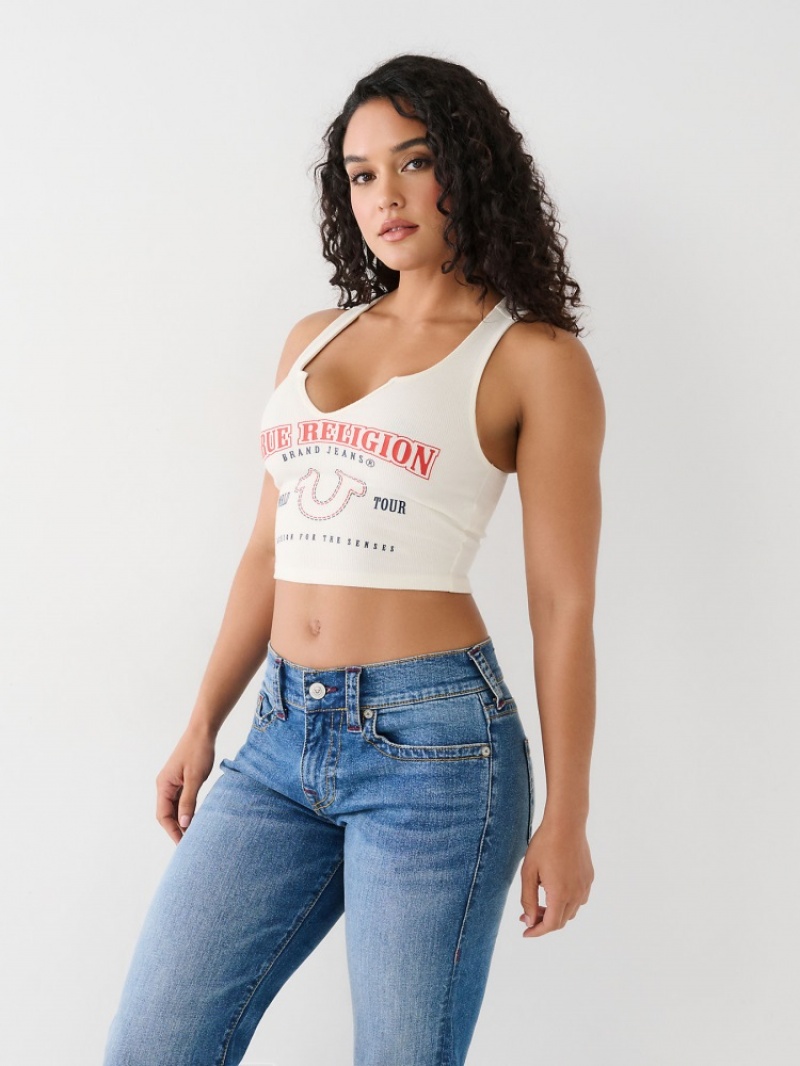 Debardeur True Religion Notch Crop Logo Femme Vert Olive | ATL-53639906