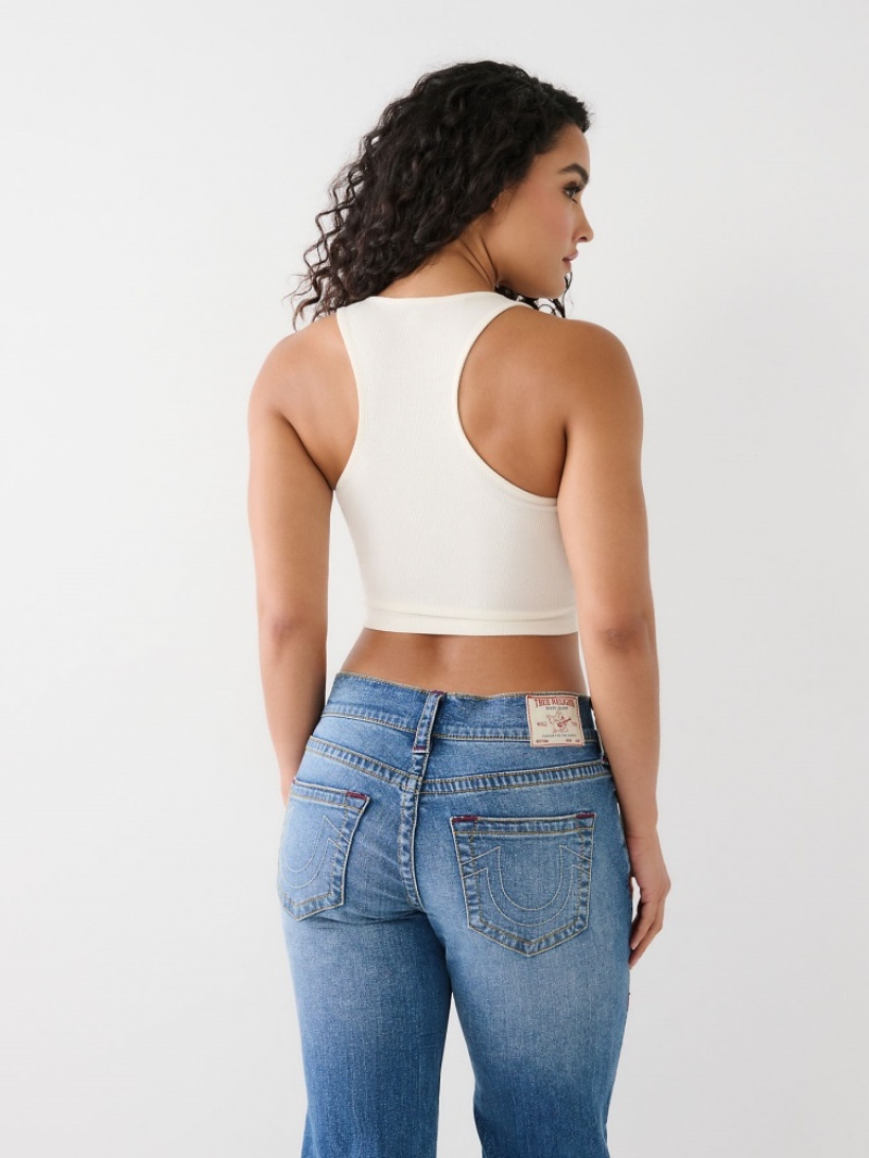 Debardeur True Religion Notch Crop Logo Femme Vert Olive | ATL-53639906