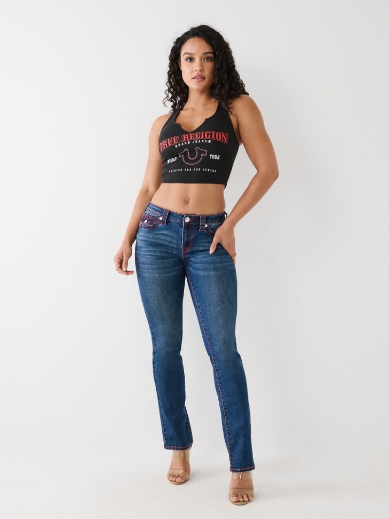 Debardeur True Religion Notch Crop Logo Femme Bleu Marine | VFA-07033818