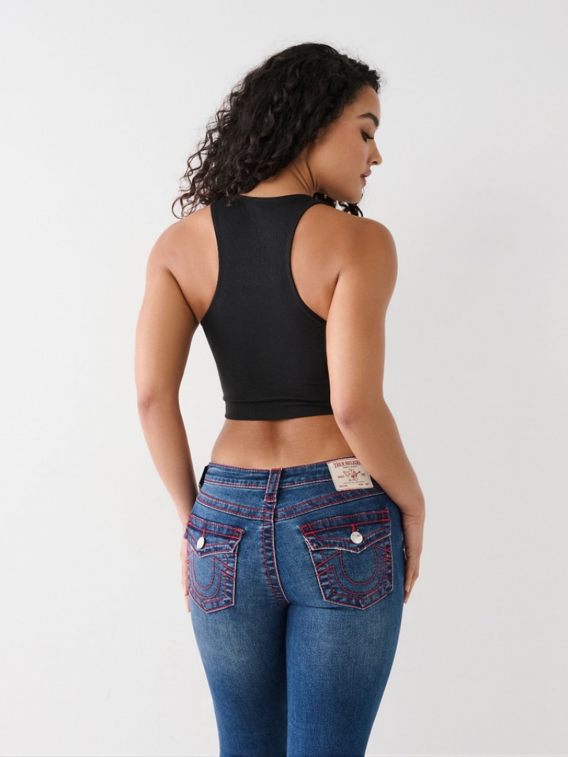 Debardeur True Religion Notch Crop Logo Femme Bleu Marine | VFA-07033818