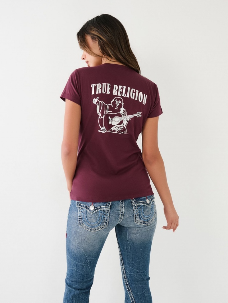 T Shirts True Religion Metallic Buddha Logo V Neck Femme Jaune | HKQ-40250031