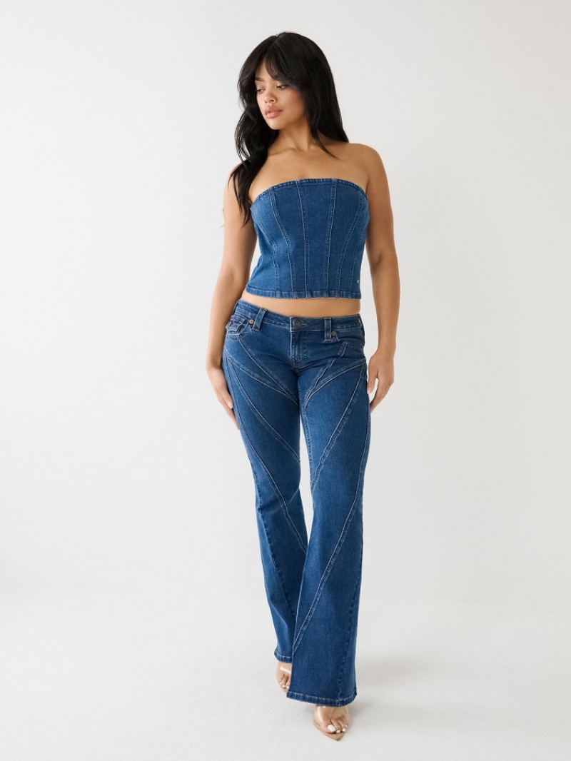 Hauts True Religion Seaming Denim Bustier Femme Bleu | UPD-70845281