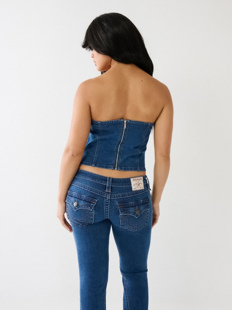 Hauts True Religion Seaming Denim Bustier Femme Bleu | UPD-70845281