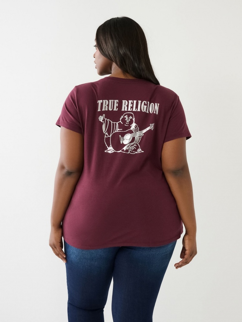 T Shirts True Religion Metallic Buddha Logo V Neck Femme Jaune | HKQ-40250031