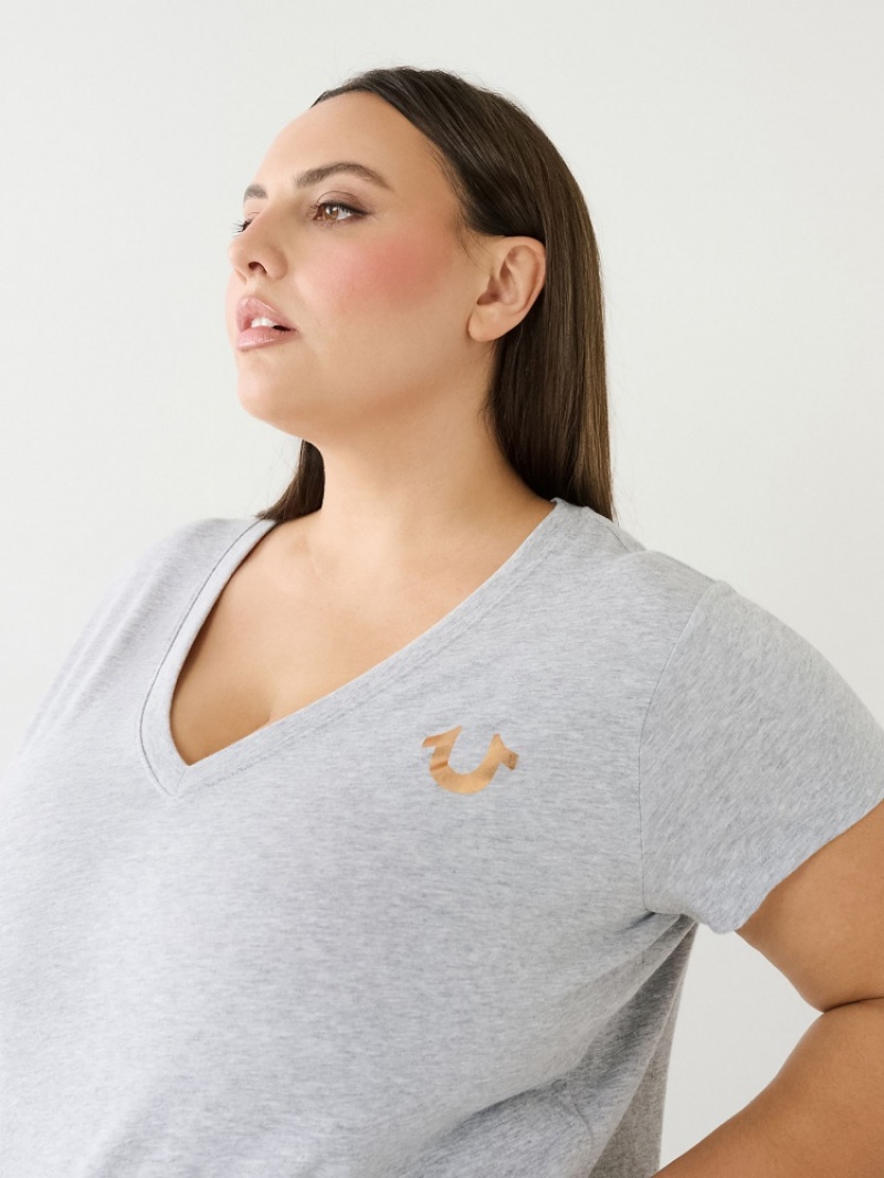 T Shirts True Religion Metallic Buddha Logo V Neck Femme Orange Rose | MVD-18305904