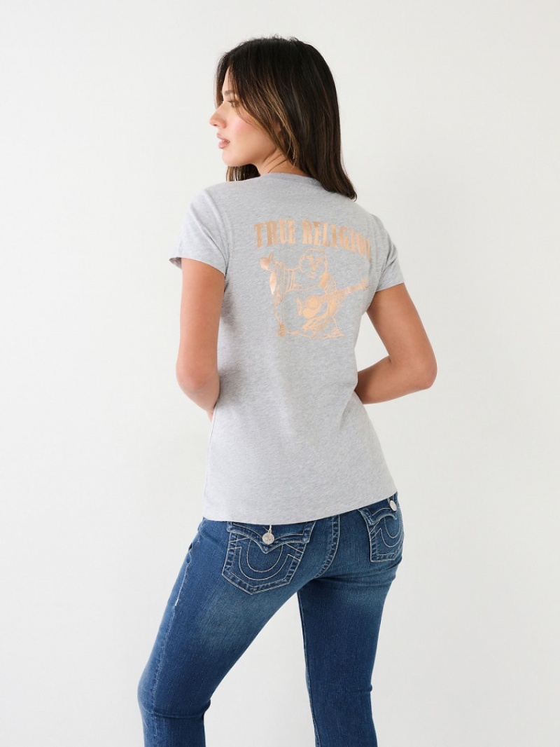 T Shirts True Religion Metallic Buddha Logo V Neck Femme Orange Rose | MVD-18305904