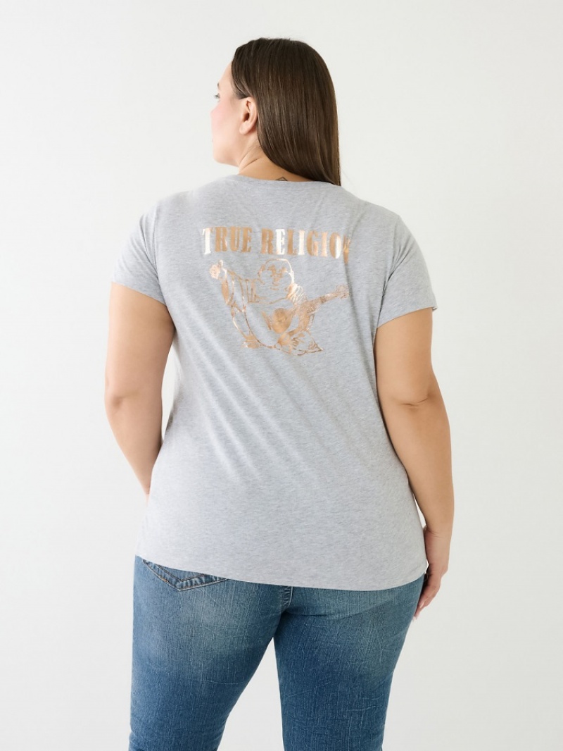 T Shirts True Religion Metallic Buddha Logo V Neck Femme Orange Rose | MVD-18305904