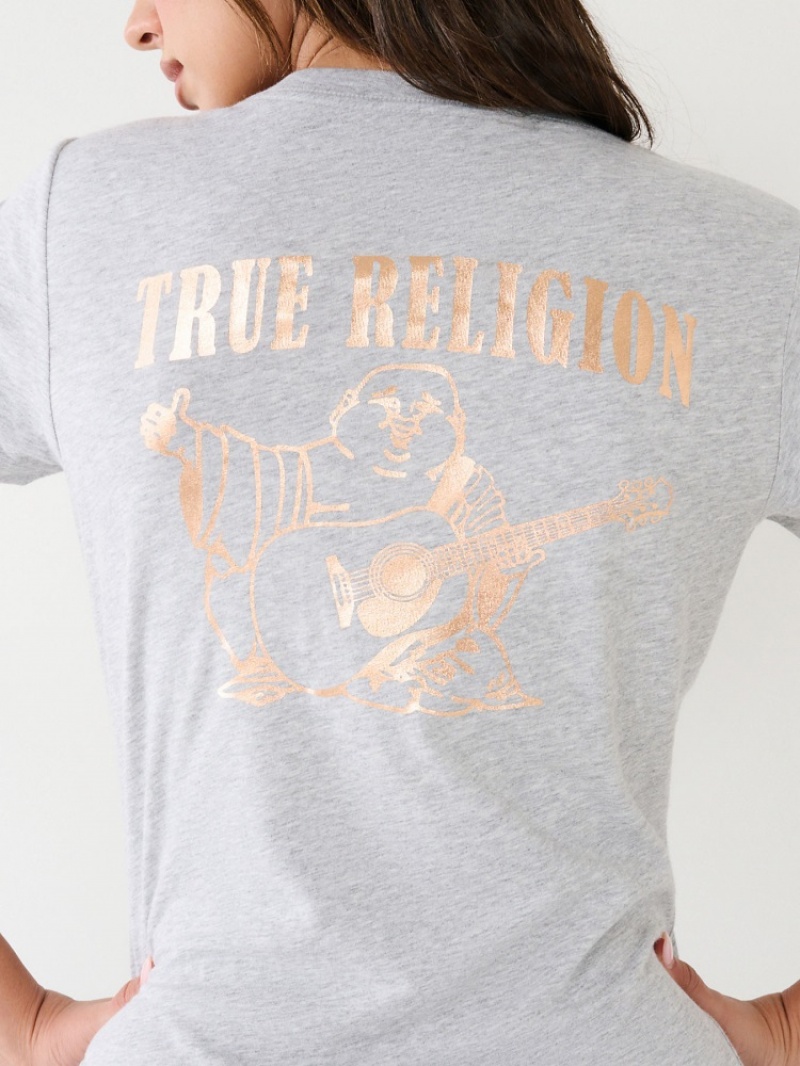 T Shirts True Religion Metallic Buddha Logo V Neck Femme Orange Rose | MVD-18305904