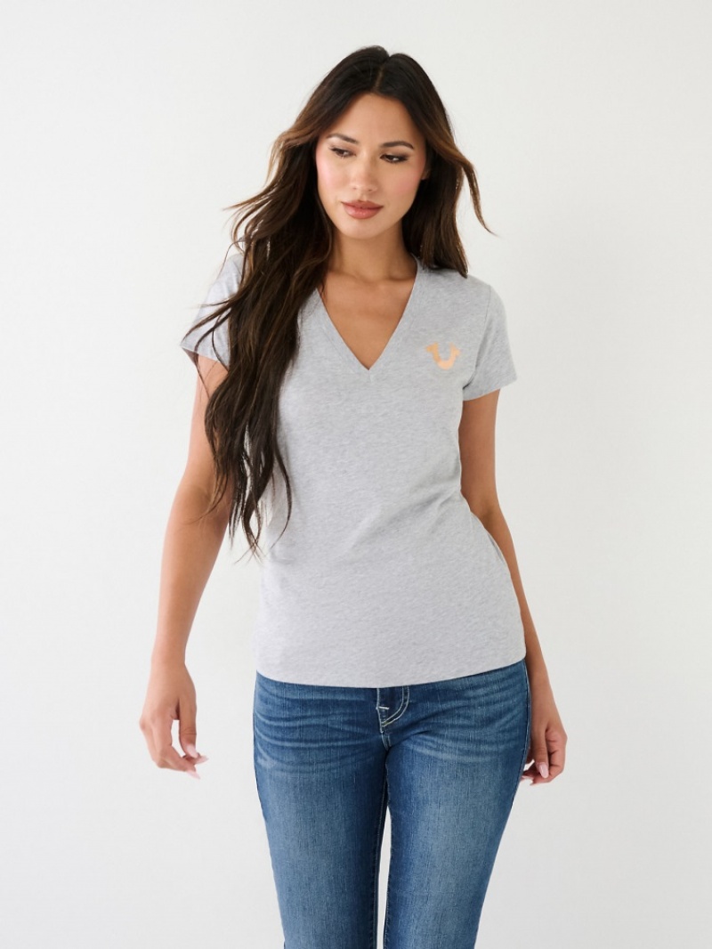 T Shirts True Religion Metallic Buddha Logo V Neck Femme Orange Rose | MVD-18305904