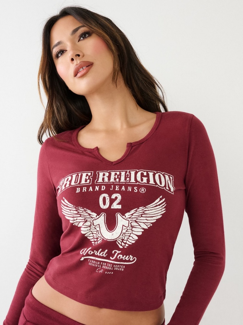 Hauts True Religion Long Sleeve Notch Logo Tee Femme Beige | OZR-51650900