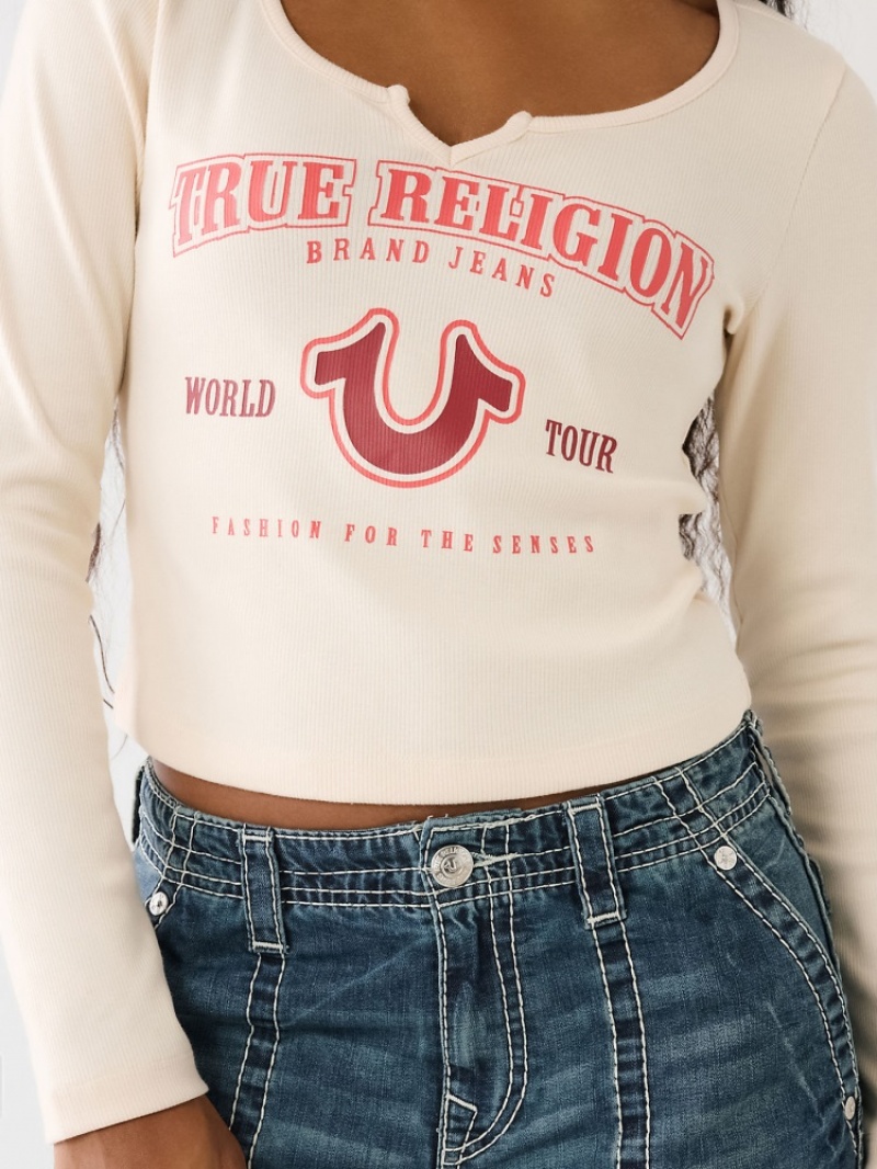 Hauts True Religion Long Sleeve Notch Logo Tee Femme Jaune | RSE-26704522