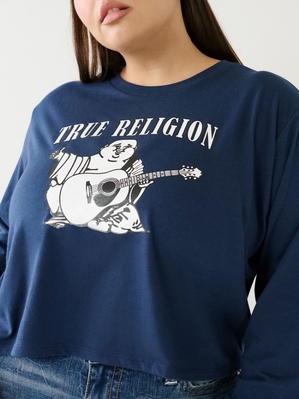 Chemise à Manches Longues True Religion Logo Crop Femme Bleu | VEI-40436332