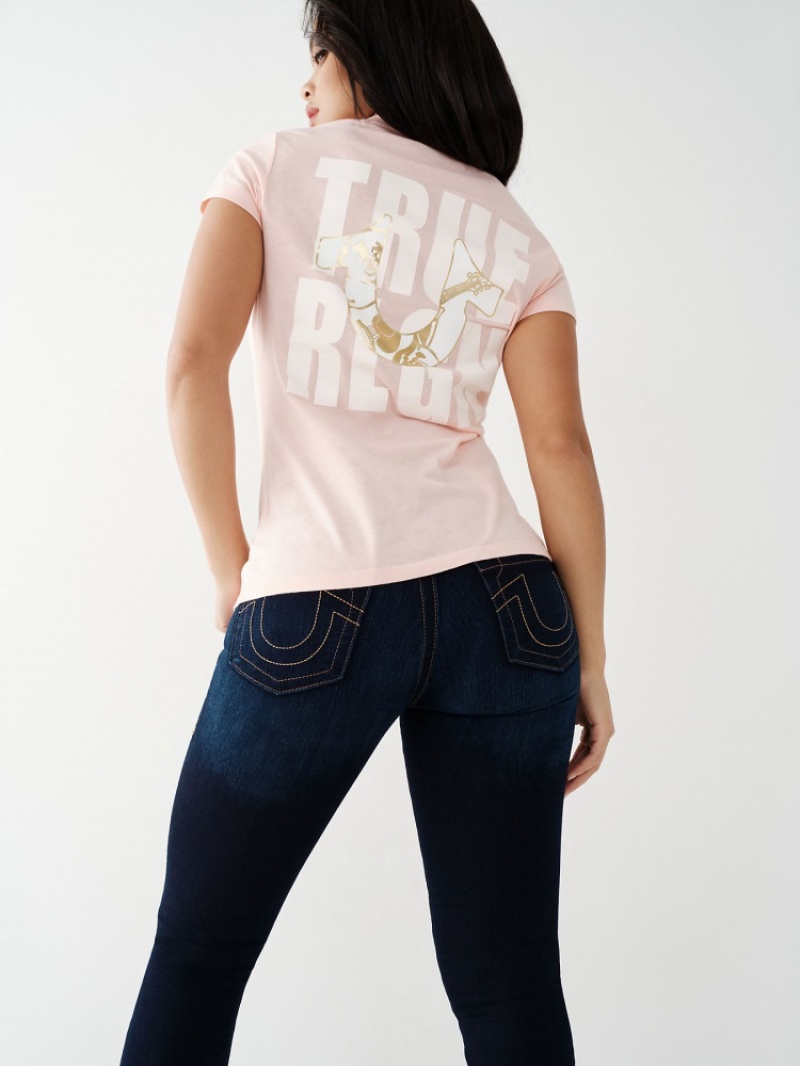 T Shirts True Religion Logo V Femme Noir | YQB-75146236