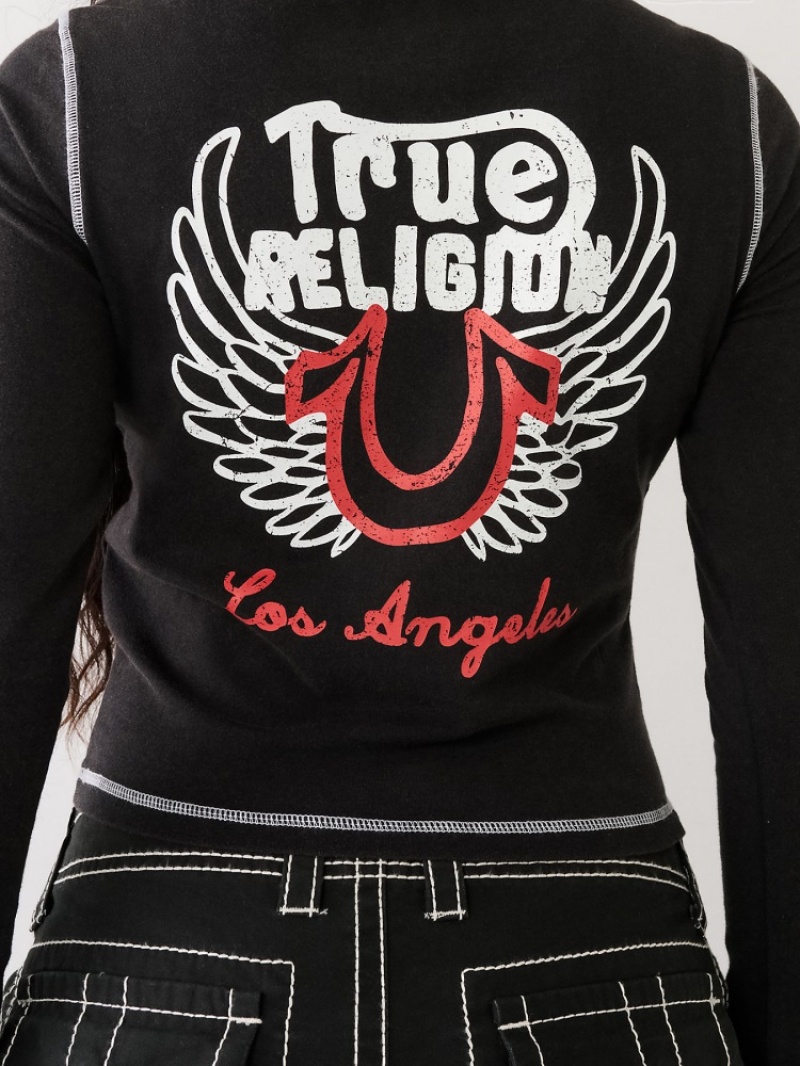 Hauts True Religion Long Sleeve Logo Tee Femme Blanche Noir | CJN-25300859