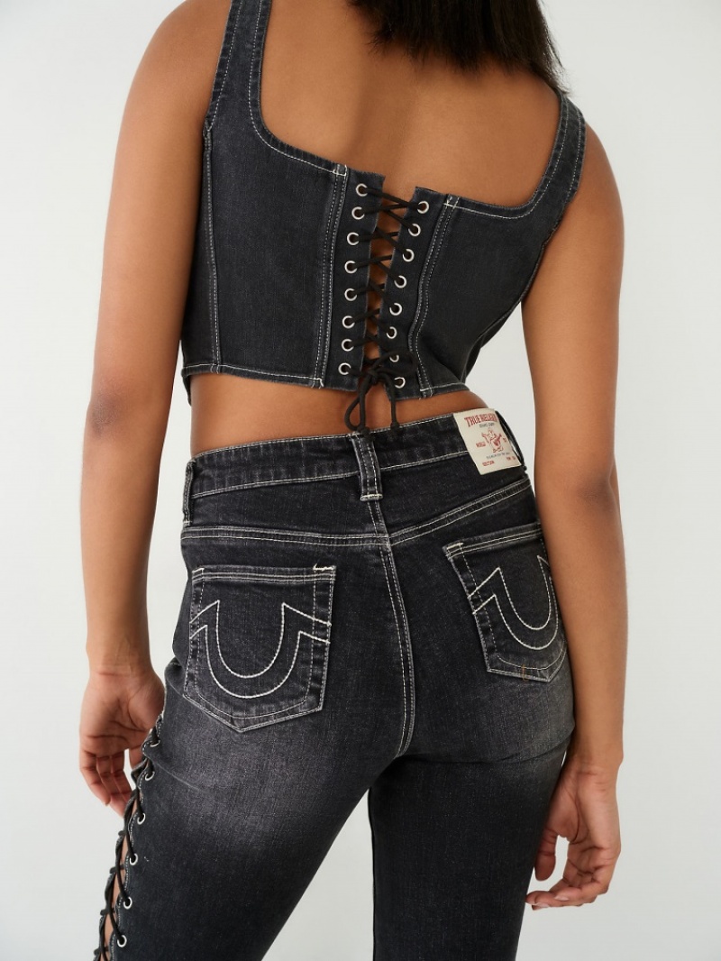 Hauts True Religion Dentelle Up Denim Corset Femme Orange Rose | YME-15241910