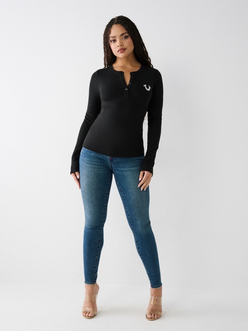 Hauts True Religion Henley Shirt Femme Bleu | ATM-97012532