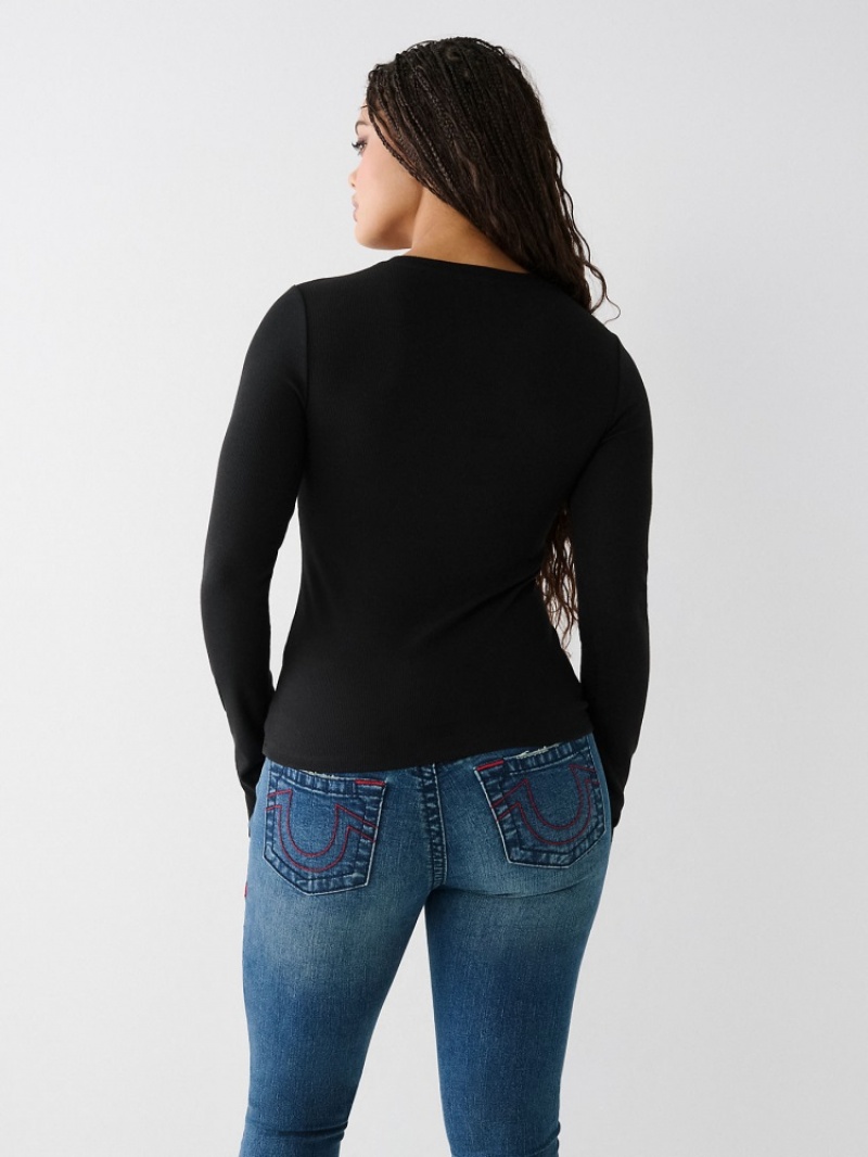 Hauts True Religion Henley Shirt Femme Bleu | ATM-97012532