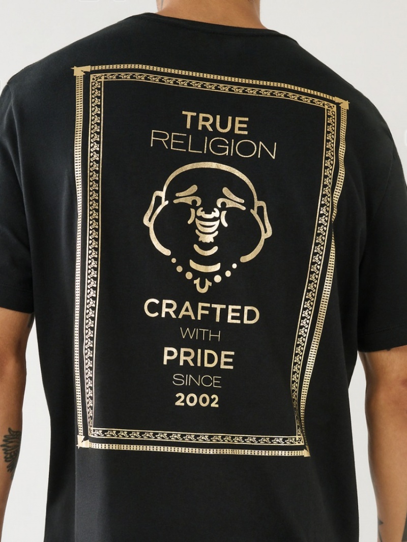 T Shirts True Religion Buddha Logo Homme Noir Jaune | DYC-92147318