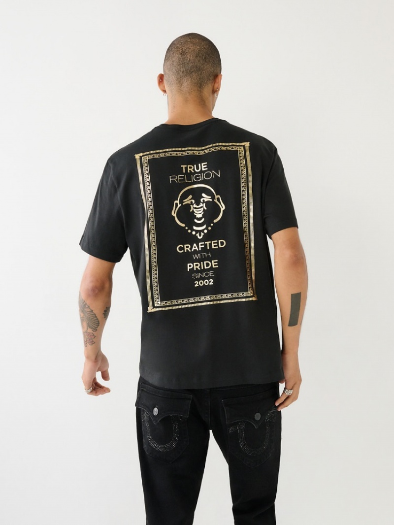 T Shirts True Religion Buddha Logo Homme Noir Jaune | DYC-92147318