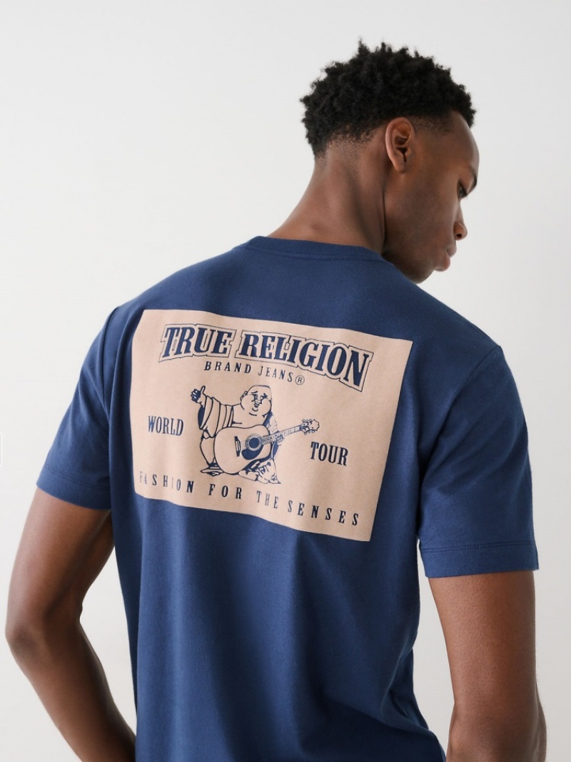 T Shirts True Religion Buddha Logo Homme Blanche Bleu | HPD-56414907