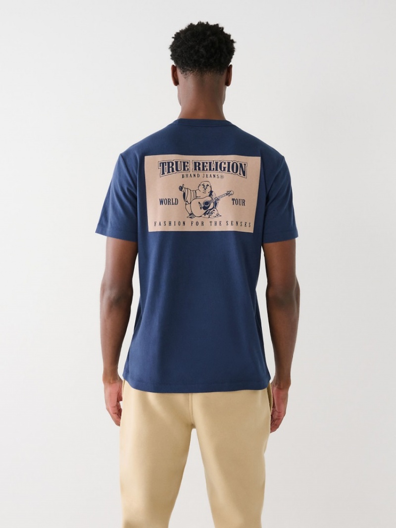 T Shirts True Religion Buddha Logo Homme Blanche Bleu | HPD-56414907